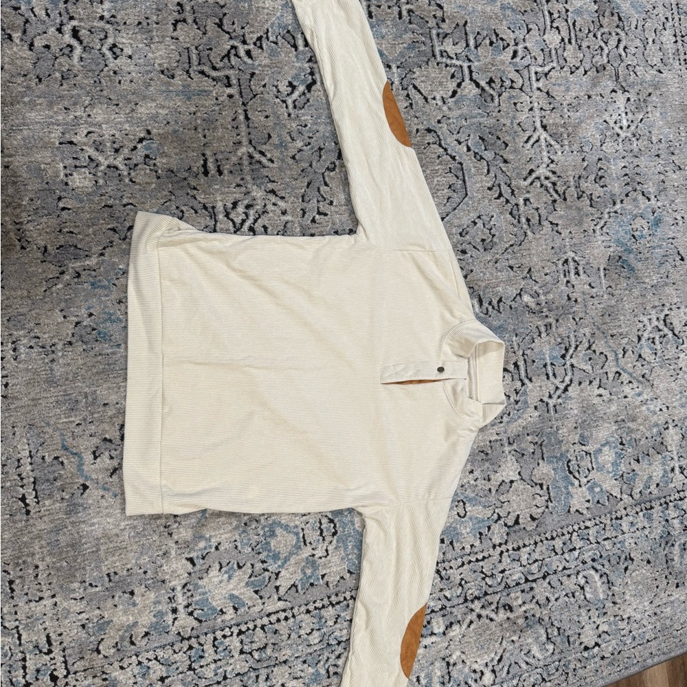 Cream Long Sleeve Shirt with Elbow Patches